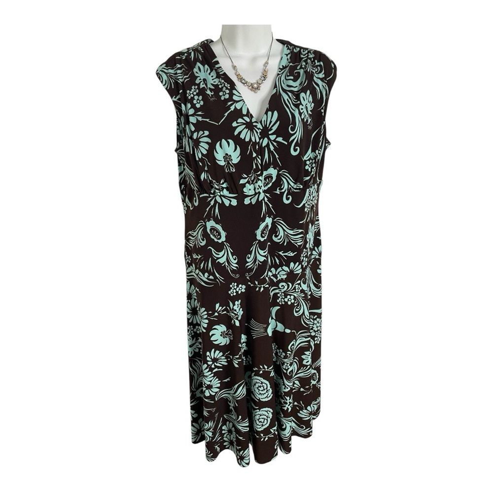 Mariage Black and Blue V-Neck Sleeveless Midi Tiered Dress Sz 14W